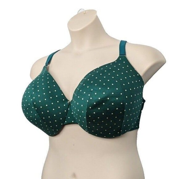 Lane Bryant Cacique Bra Lightly LIned Full Cov Green Polka Dot Sz 46DD - Picture 6 of 9